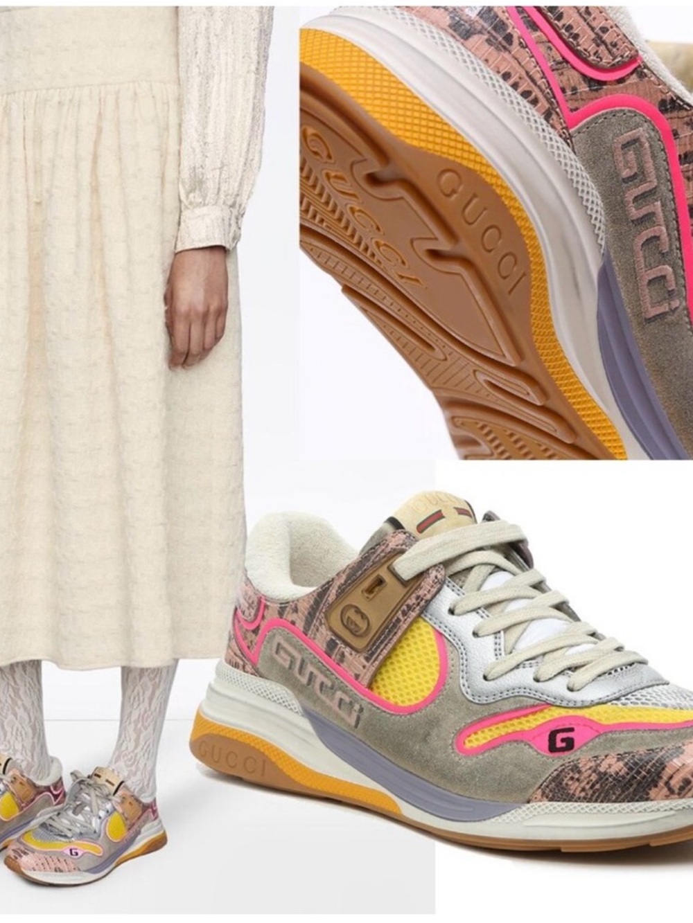 Gucci Women’s  Ultrapace Pink Tejus Printed Sneakers Size 36.5 (Worn Once) - Picture 2 of 11